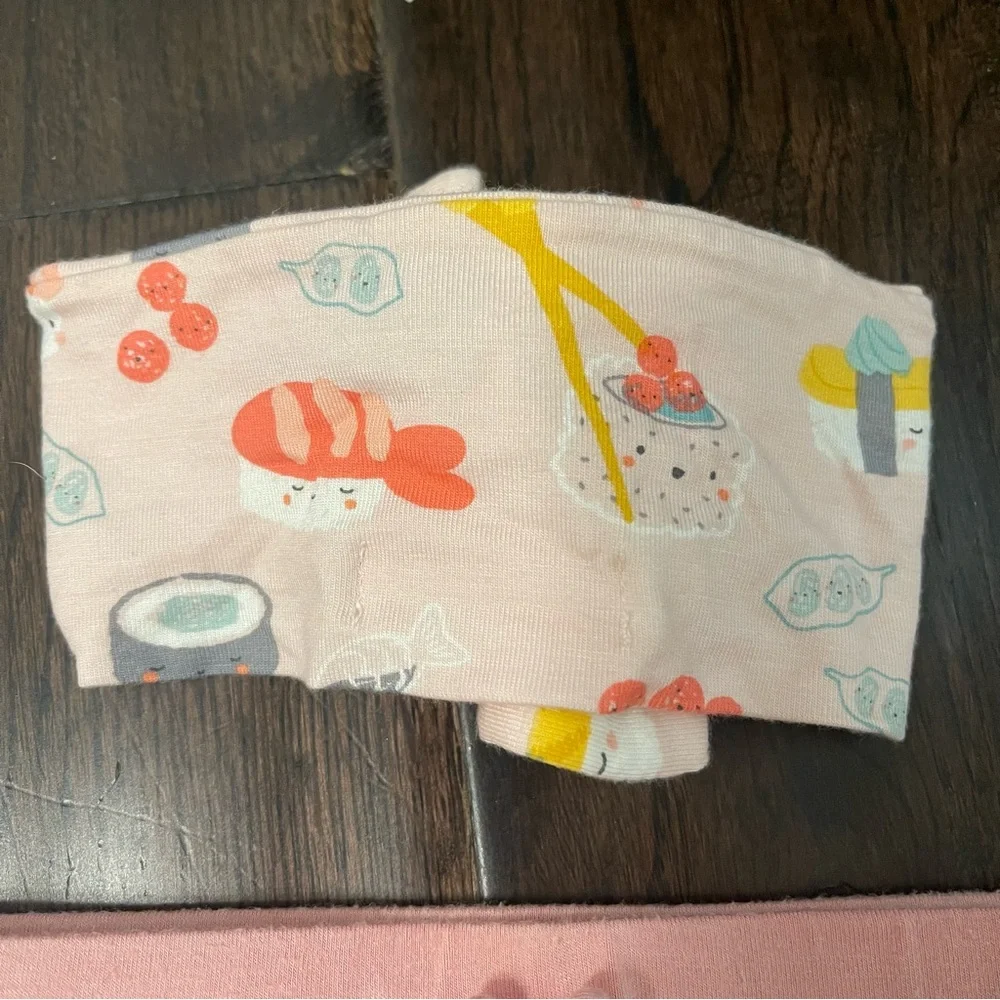 Angel Dear Pink Diaper Cover and Sushi Print Headband Set Bamboo 12-18 Months